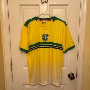 Brazil #10 FIFA International Yellow and Green Xara Soccer Jersey